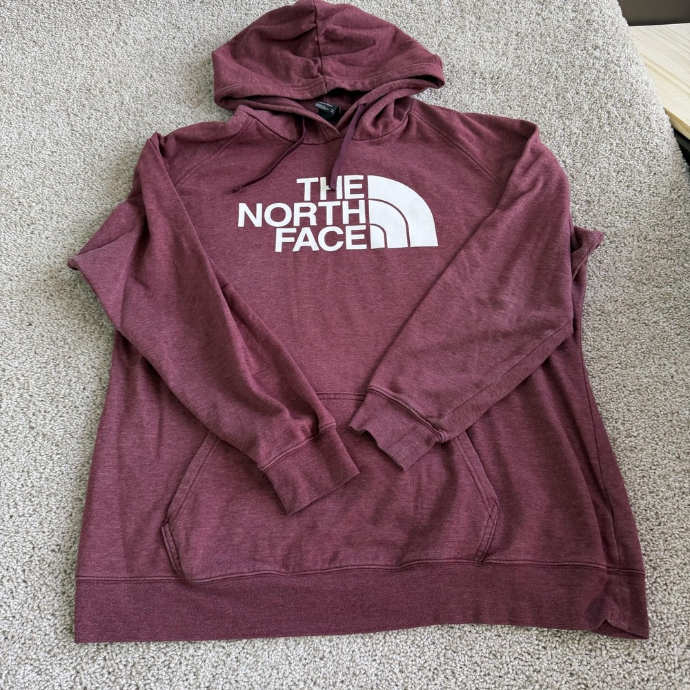 The North Face Hoodie Womens 2XL Red Fleece Logo Kangaroo Pullover Sweatshirt